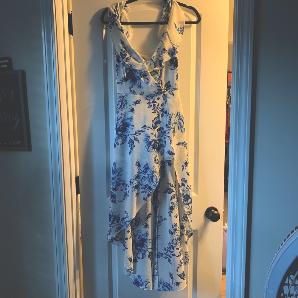 White and Blue Hi-Low Maxi Romper